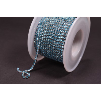 Стразовий ланцюжок Aquamarine/Silver SS6 