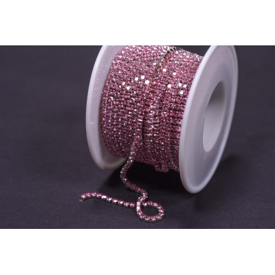 Стразовий ланцюжок Pink/Silver SS6 